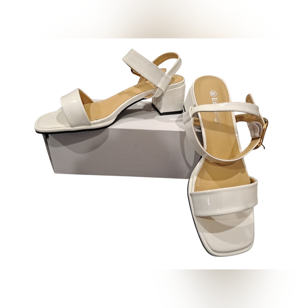 White Block Chunky Heels Sandals